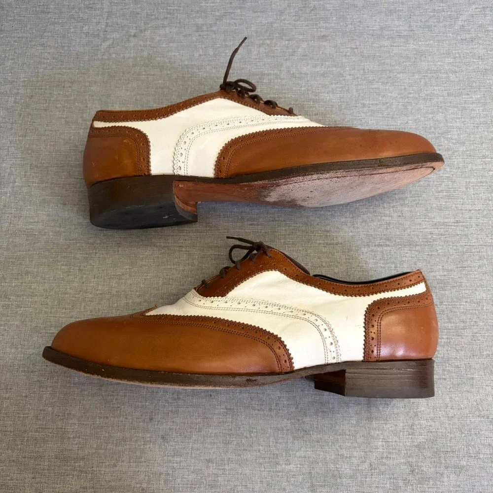 T.O. Dey Wingtip Oxfords Mens 10 Brown White Custom Made Spectator Vintage Shoes